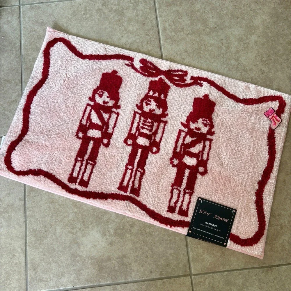 Betsey Johnson Bath Rug Pink Red Nutcracker Soldier Christmas Holiday Decor